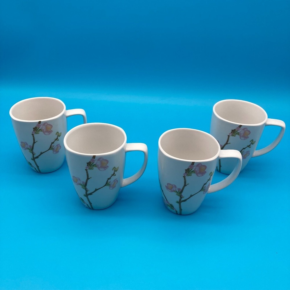 Corelle Coordinates Cherry Blossom Porcelain Mugs Cups Coffee Tea Set of 4 EUC